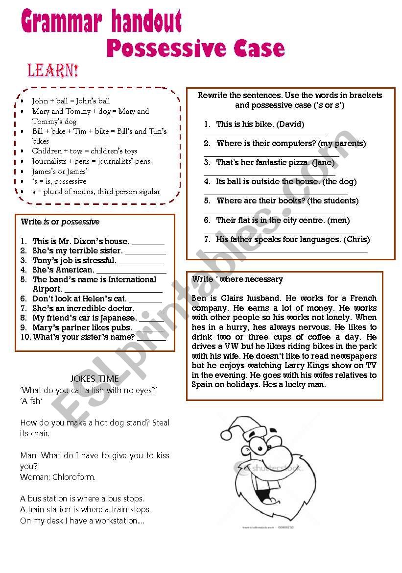 Possessive case worksheet