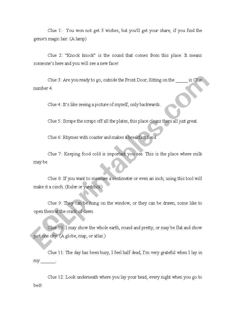 GAME - TREASURE HUNTING worksheet