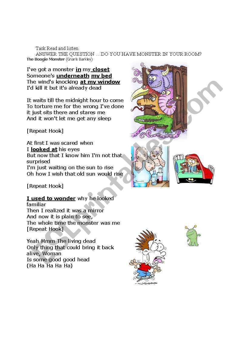 Song. Boogy monster worksheet