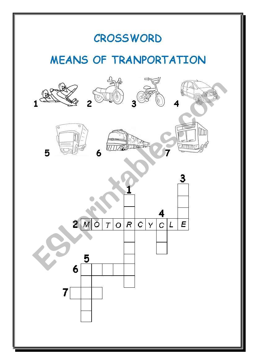 Means of transportation worksheet