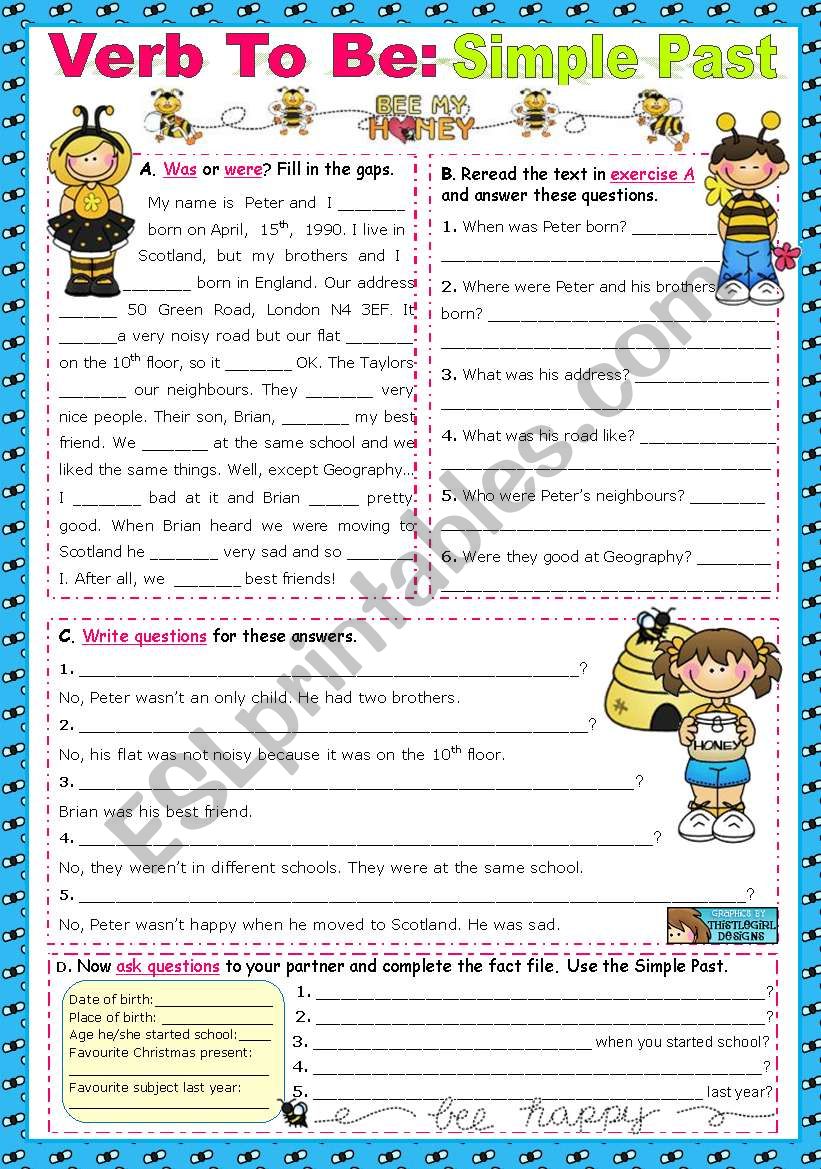 Verb To Be Past Simple Esl Worksheet By Mena22