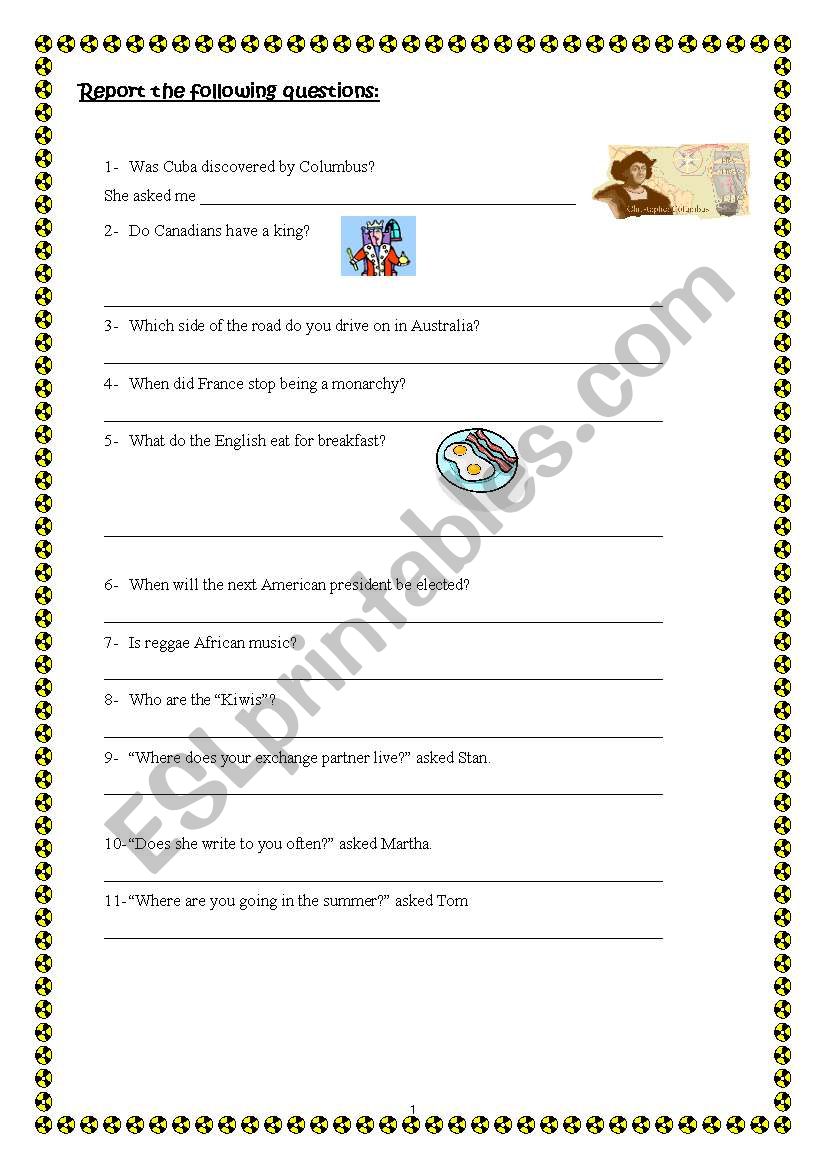 Reporting questions worksheet