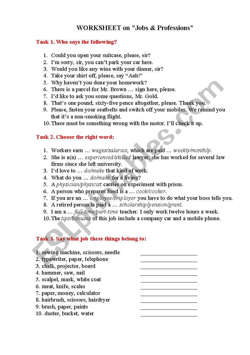 Jobs and Professions worksheet