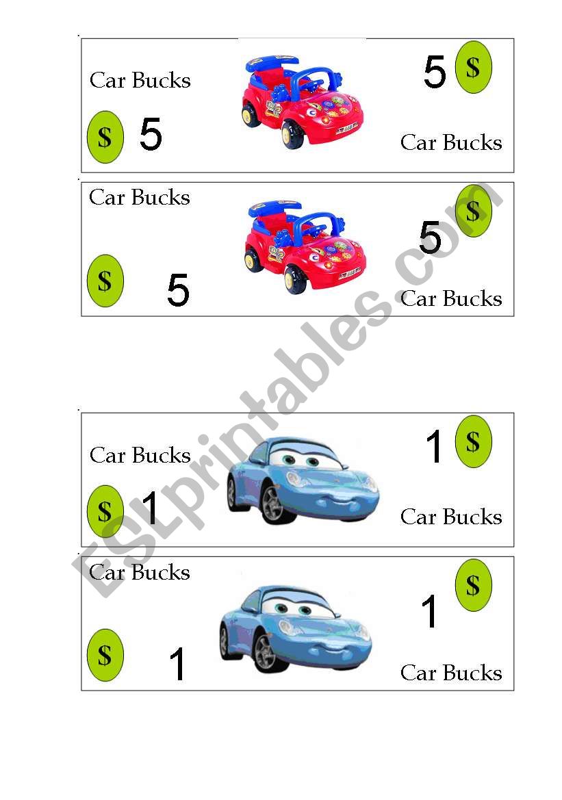 DOLL AND CAR BUCKS worksheet