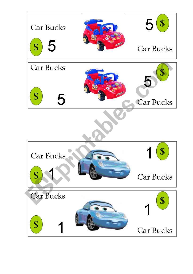 DOLL AND CAR BUCKS worksheet