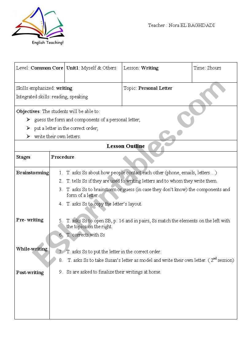 Personal Letter worksheet