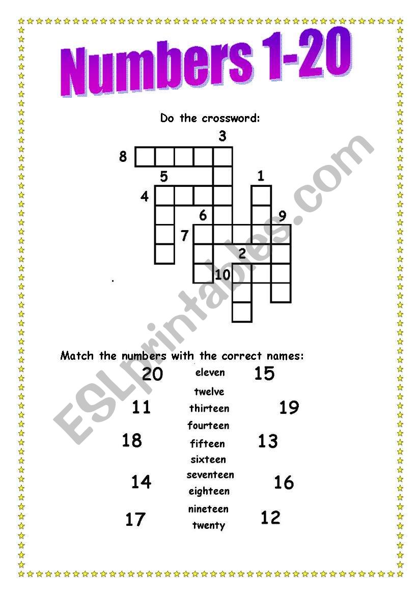 Numbers Worksheet 1 20 Esl