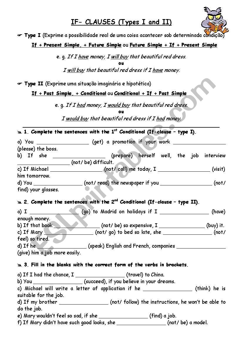 If-clauses (I and II) worksheet