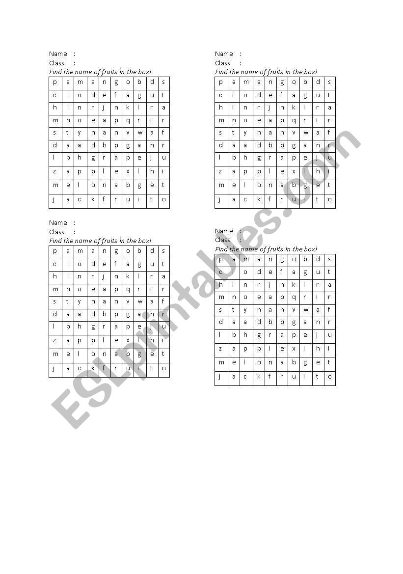 find the fruits worksheet