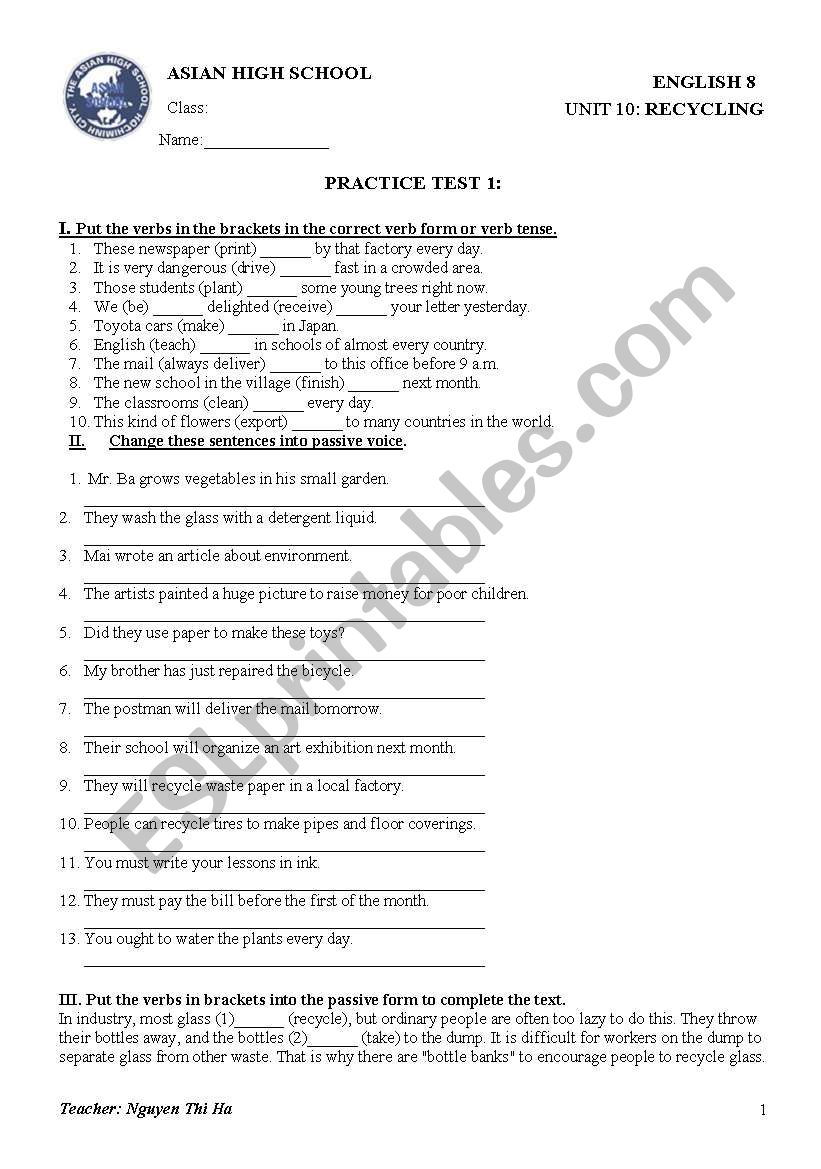 english 8 worksheet