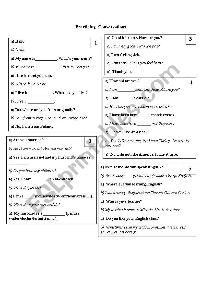 Practicing Conversations worksheet
