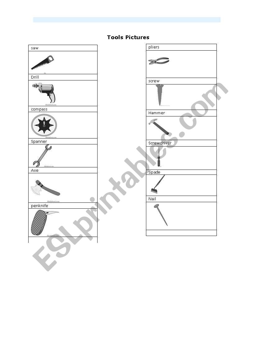 Tools worksheet