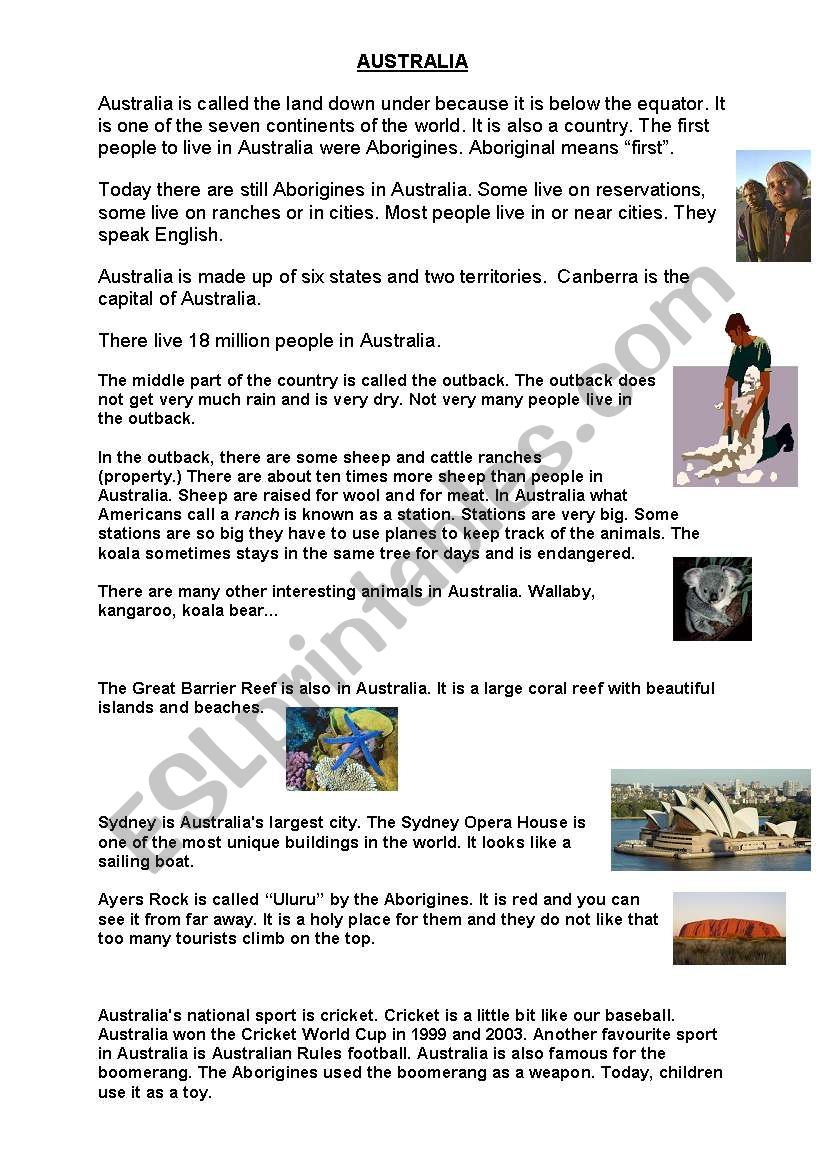 AUSTRALIA worksheet