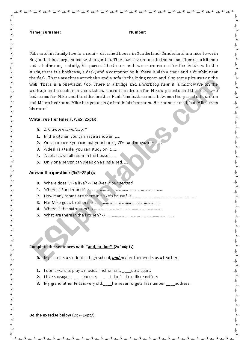 ELEMENTARY TEST worksheet