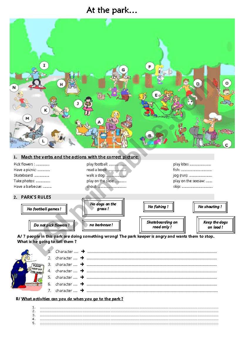 at the park (interdictions) worksheet