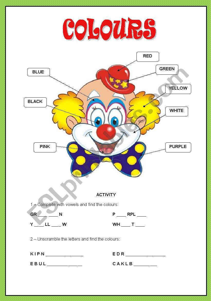 COLOURS worksheet