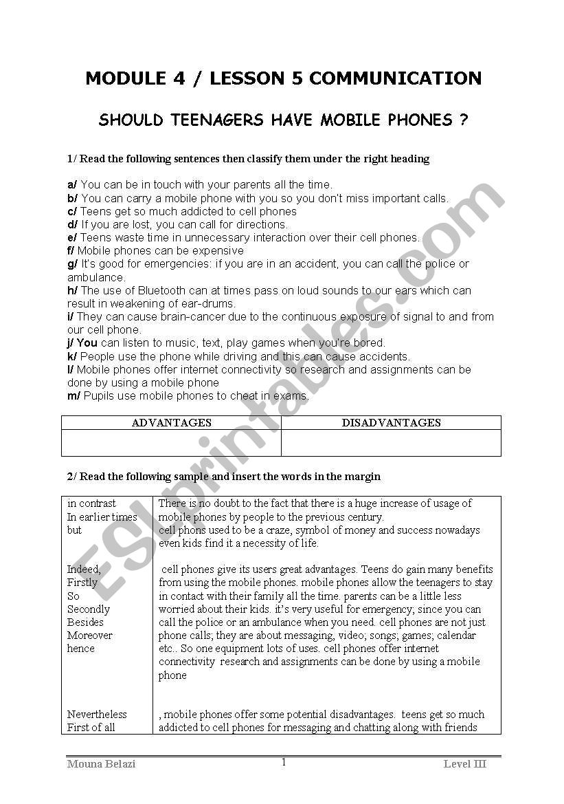 teenagers and mobile phones worksheet