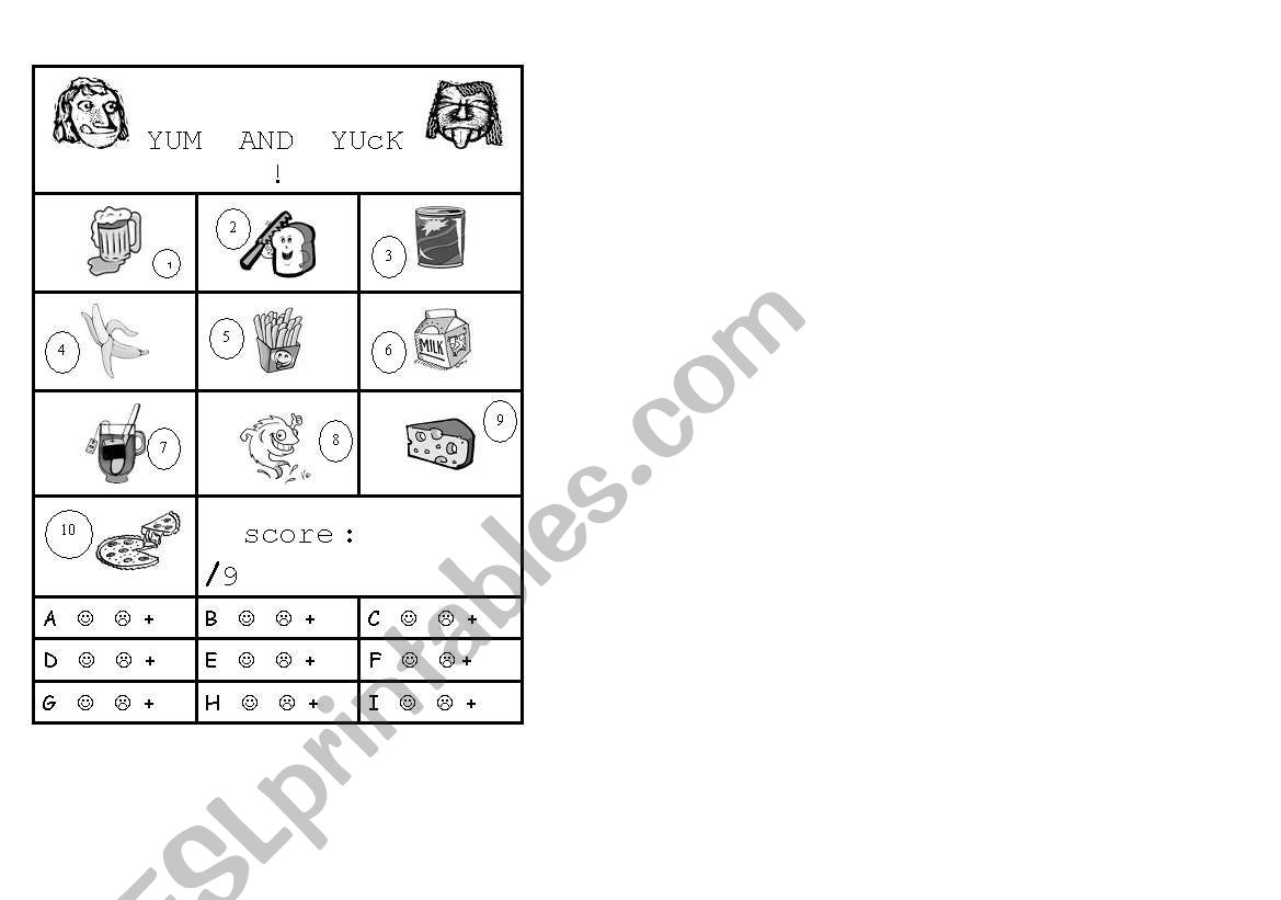 YUM AND YUCK worksheet