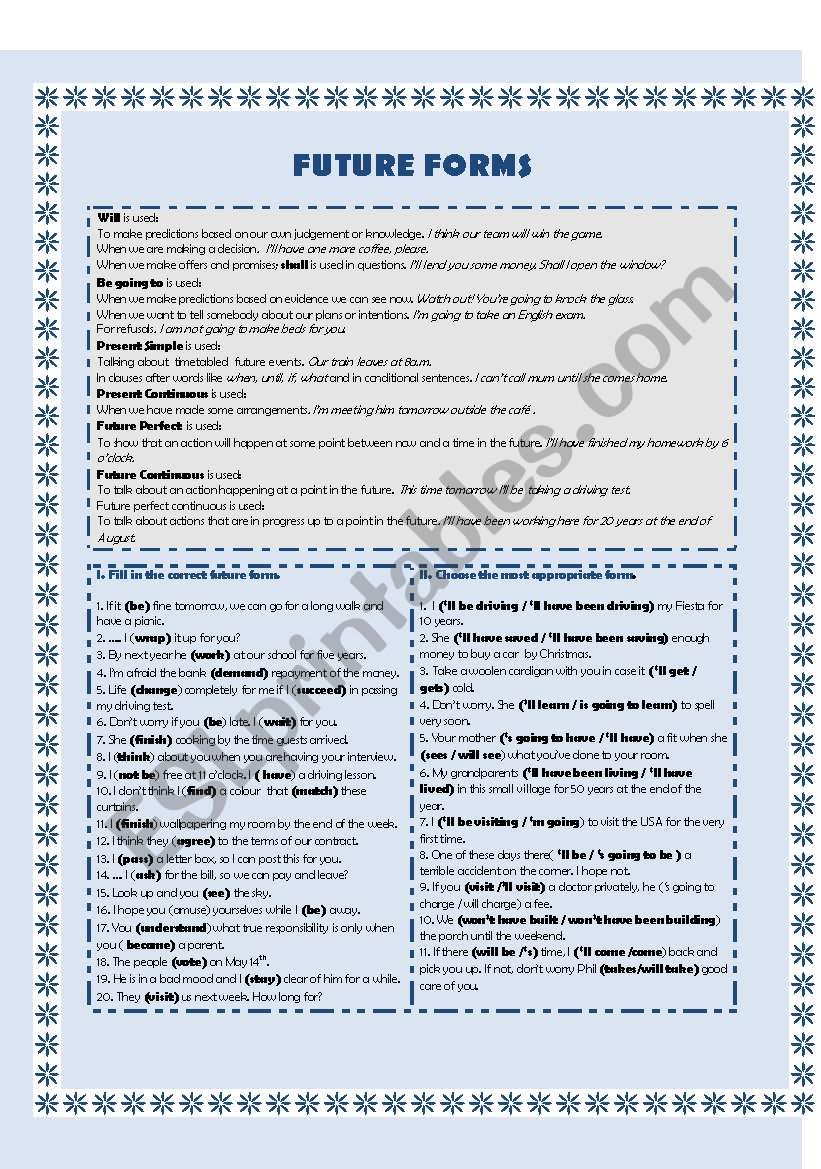 Future Forms worksheet