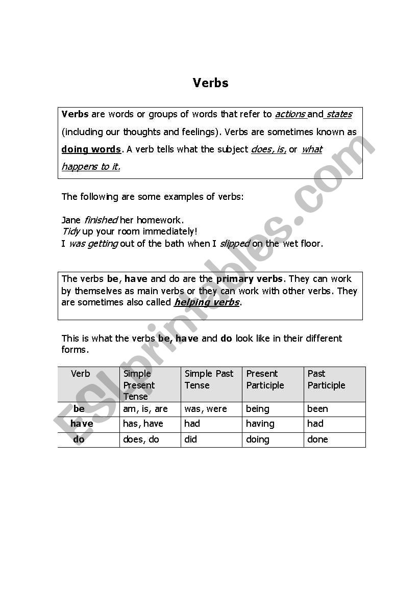 Verbs worksheet