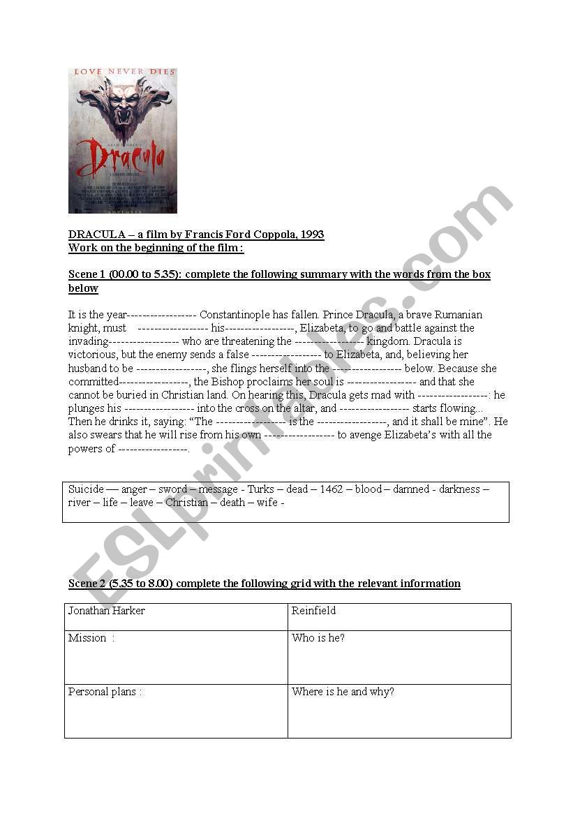 Dracula.  worksheet