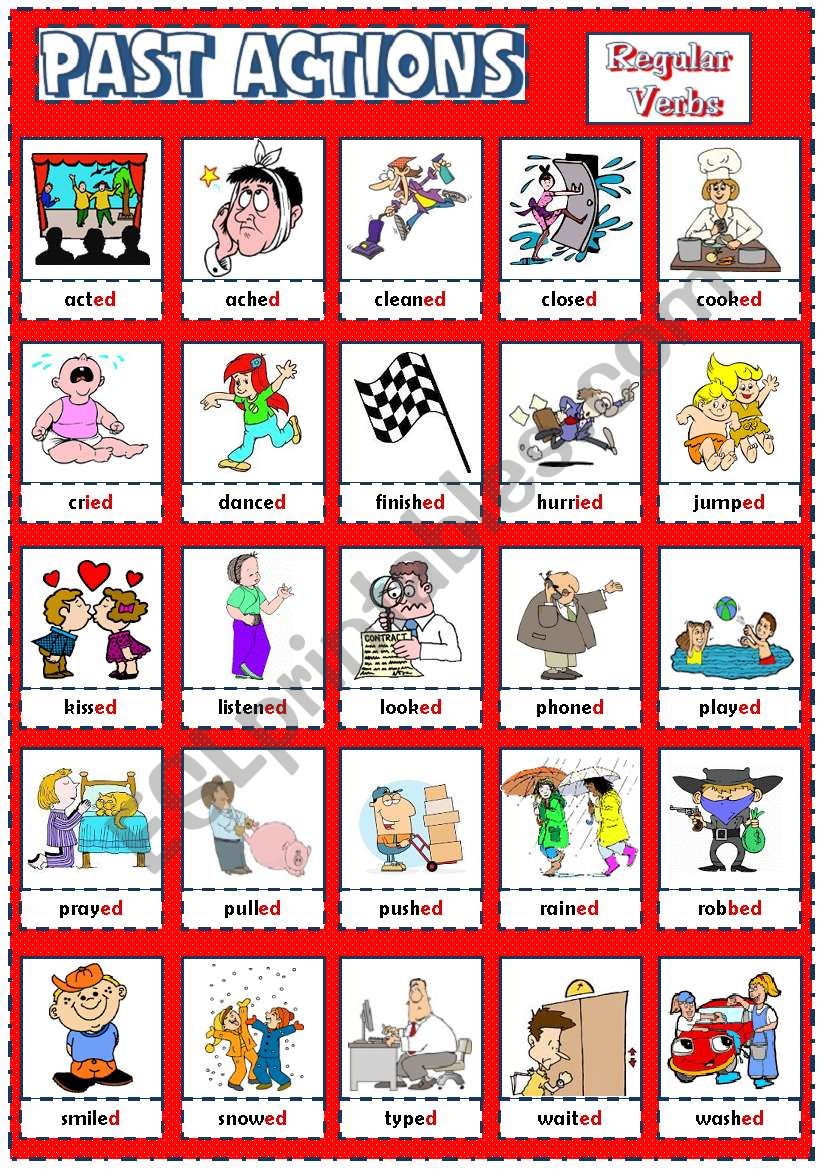 PAST ACTIONS PICTIONARY Regular Verbs ESL Worksheet By Mada 1