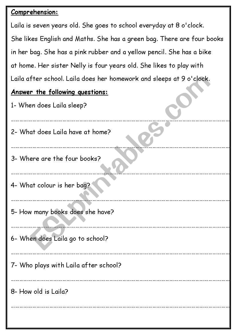 Comprehension: worksheet