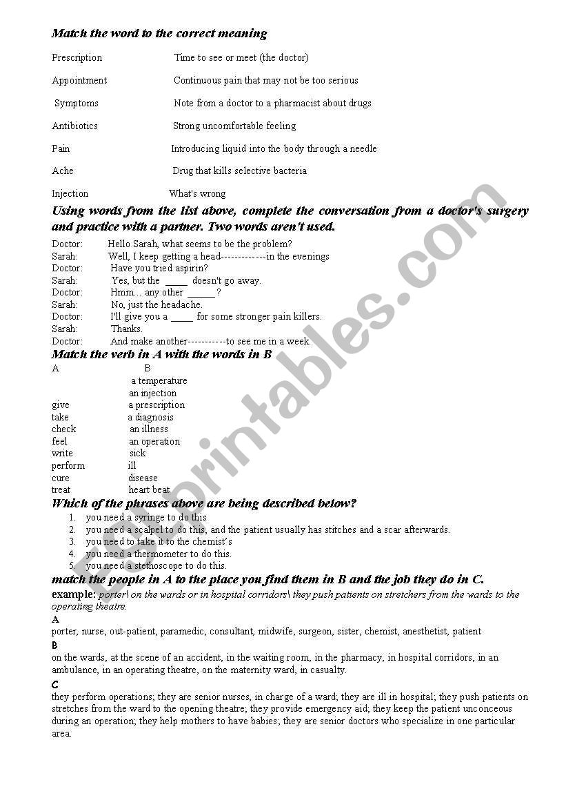 at the doctorÂ´s worksheet