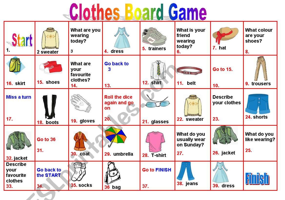 Clothes -Boardgame worksheet