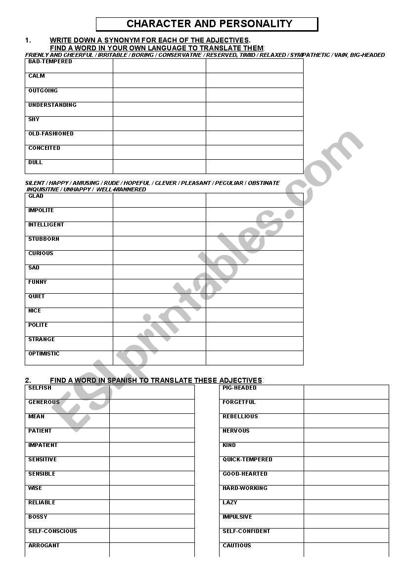 Character and personality adjectives