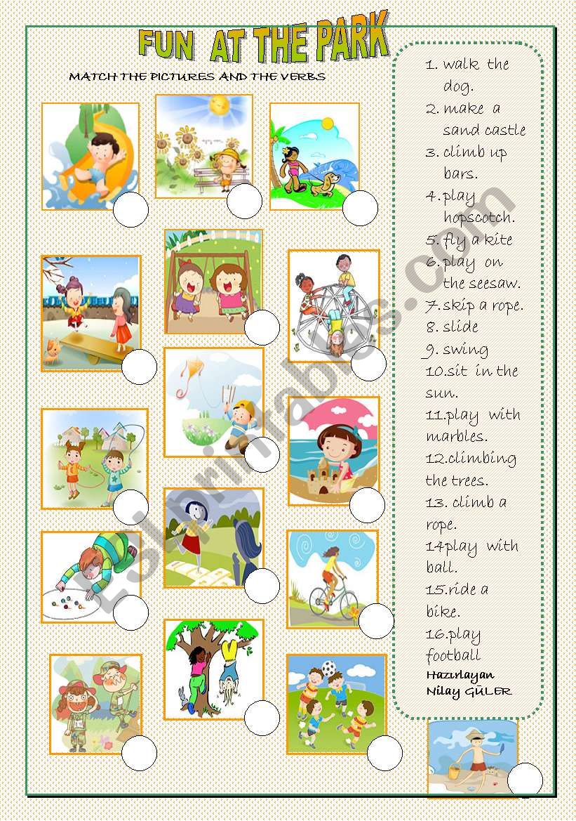 park activities matching worksheet