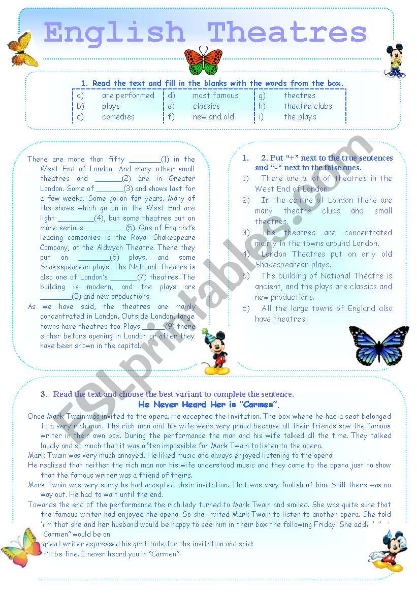 English thetres worksheet