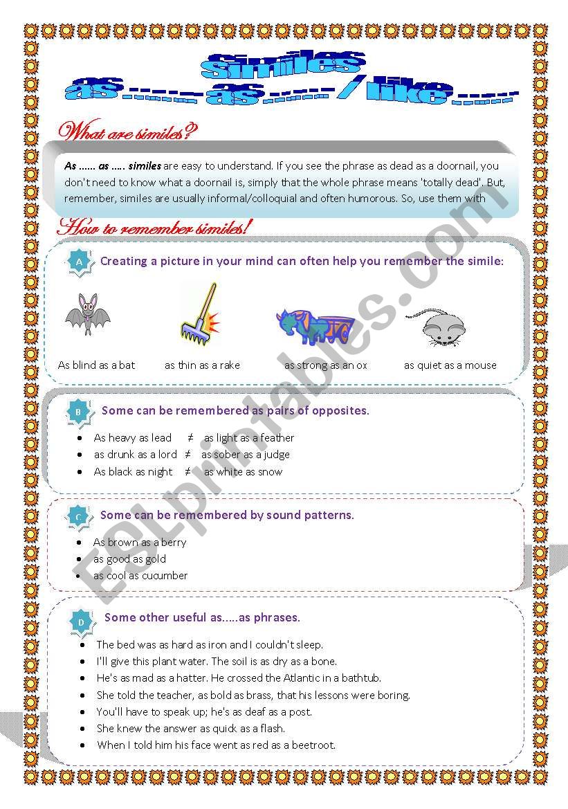 Similes worksheet