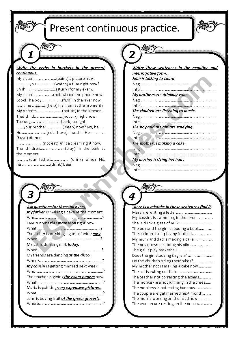 Present continuous practice. worksheet