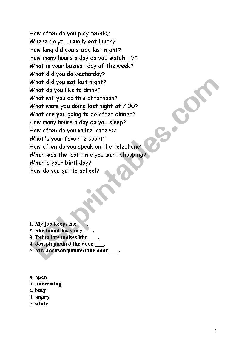 exercise worksheet