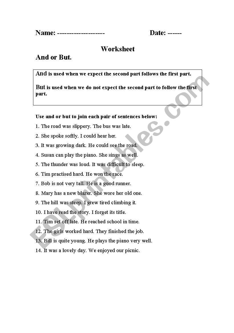 And and But  worksheet