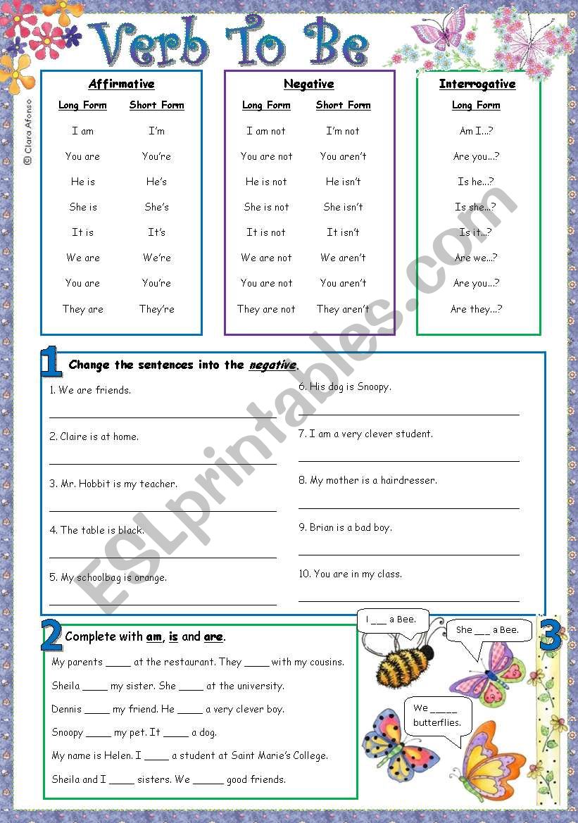 verb to be worksheet