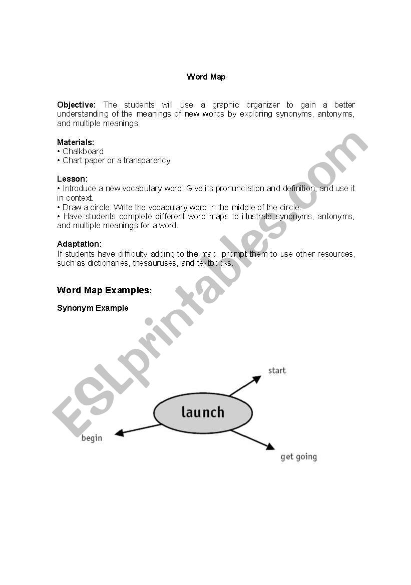 Word Map Guide worksheet