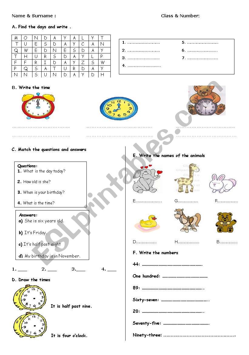 exam for young learners worksheet
