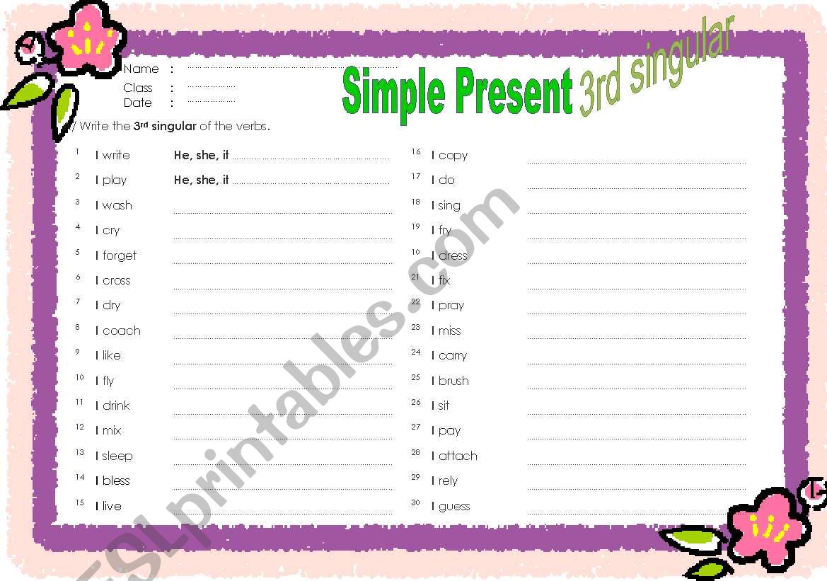 3rd Singular Simple Present worksheet
