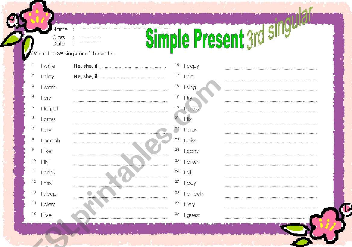 3rd Singular Simple Present worksheet