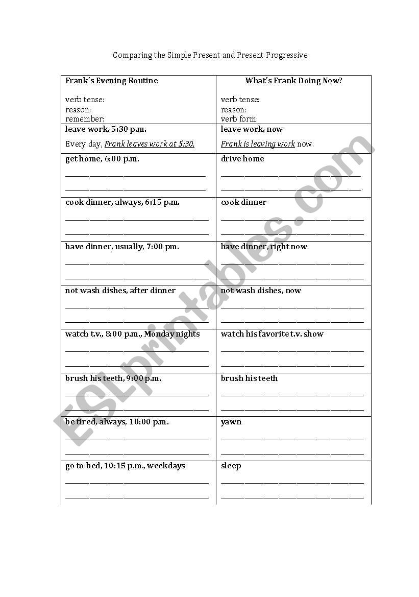 Franks Evening Routine worksheet