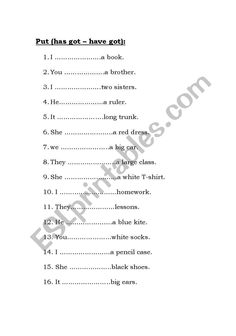 Put (has  or have): worksheet