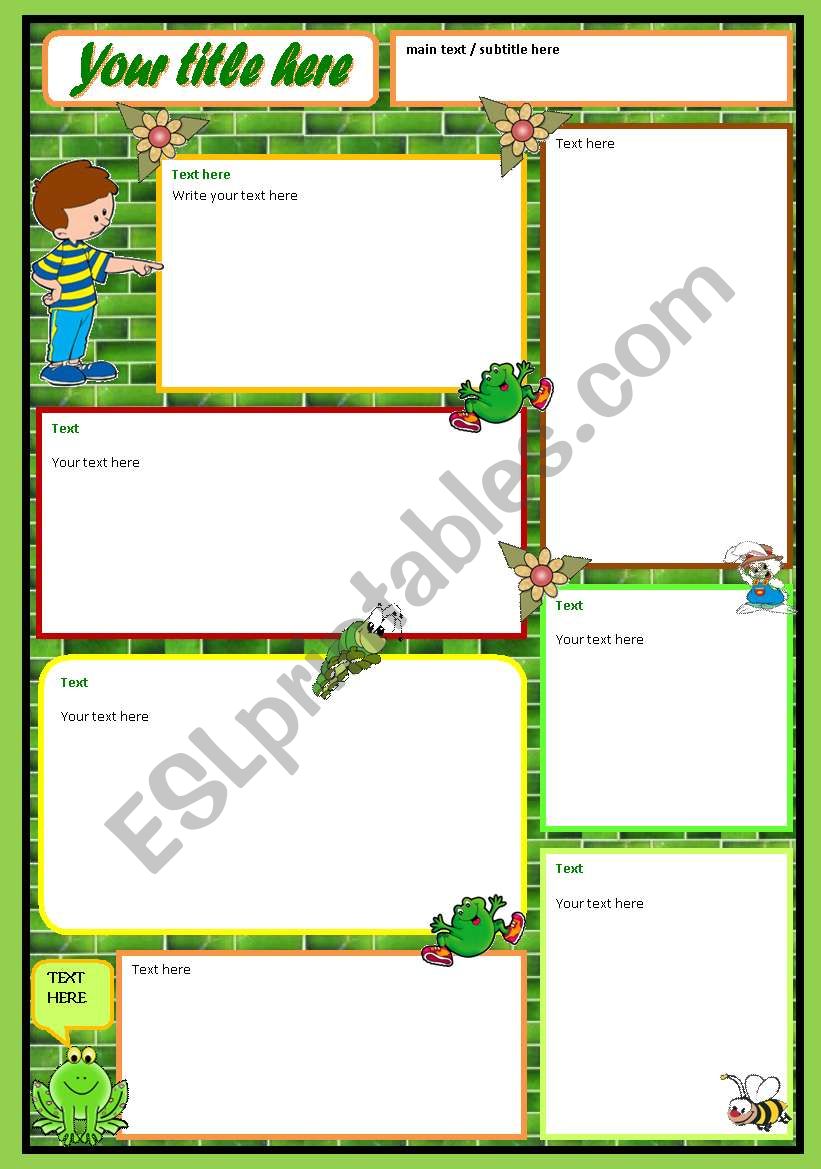 Template Green Wall  with clipart and word shapes ((1 page)) ***editable