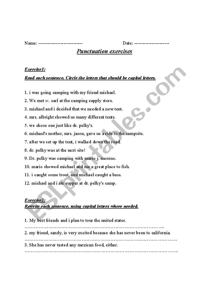 punctuation exercises worksheet