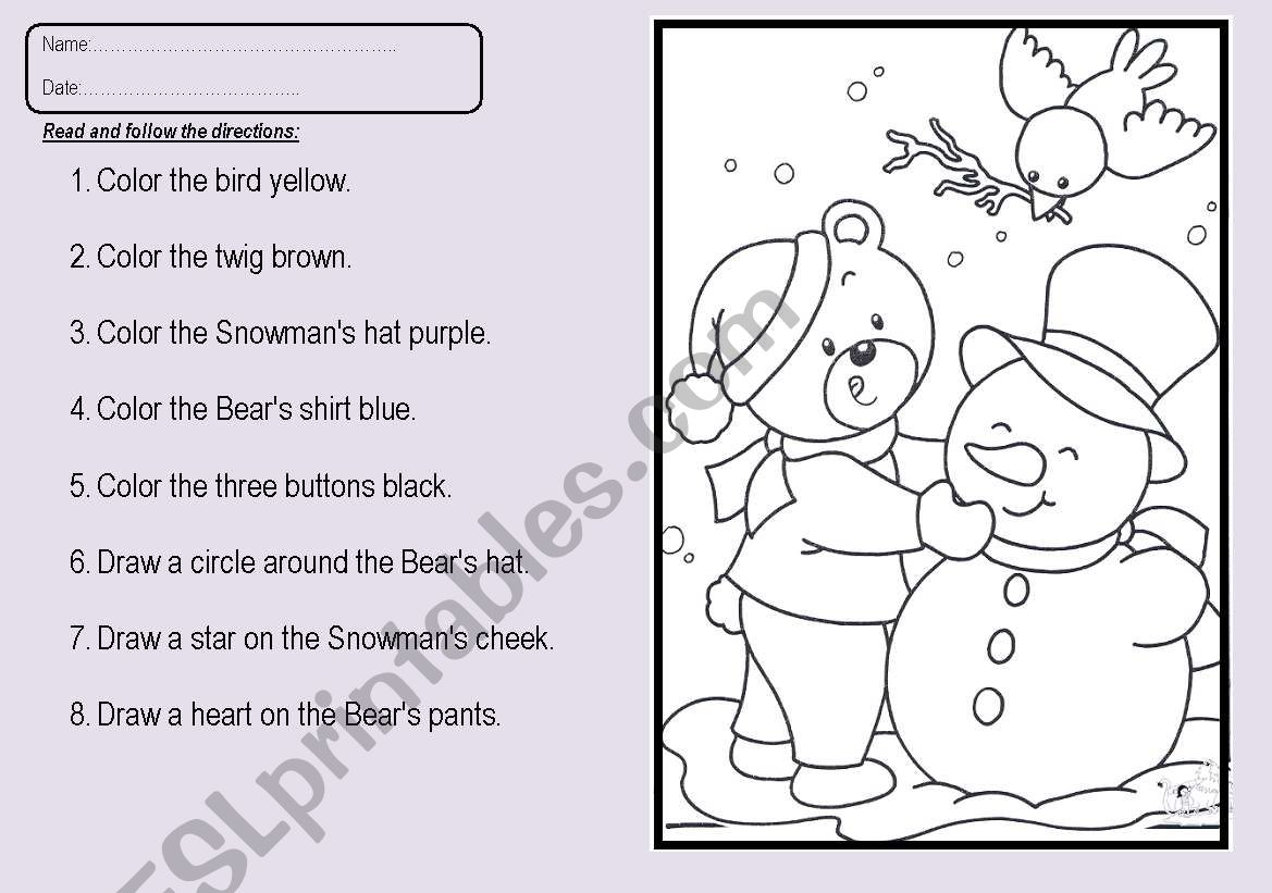 Following directions worksheet