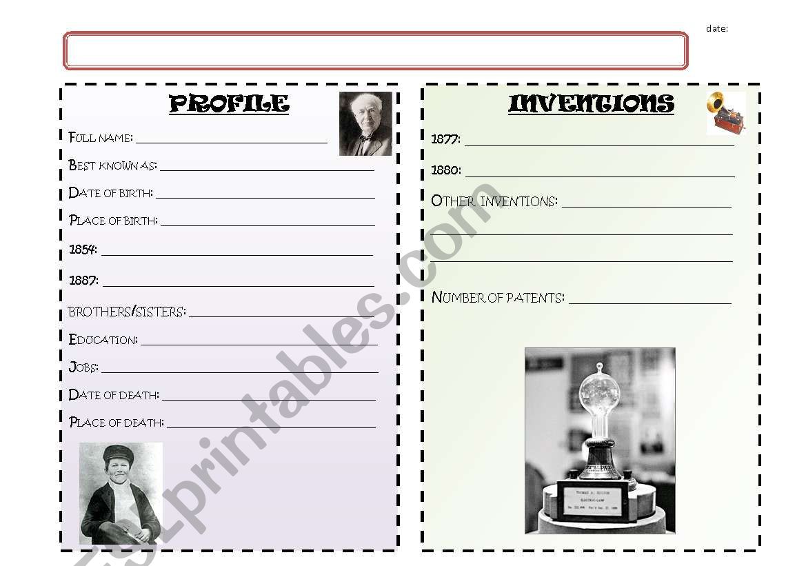 Thomas Alva Edison - a famous American inventor. Worksheet that goes with my reading comprehension