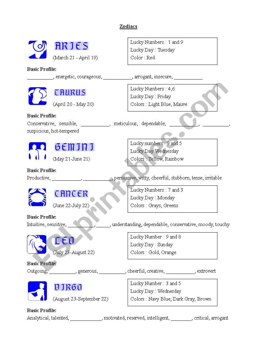 Personality worksheet