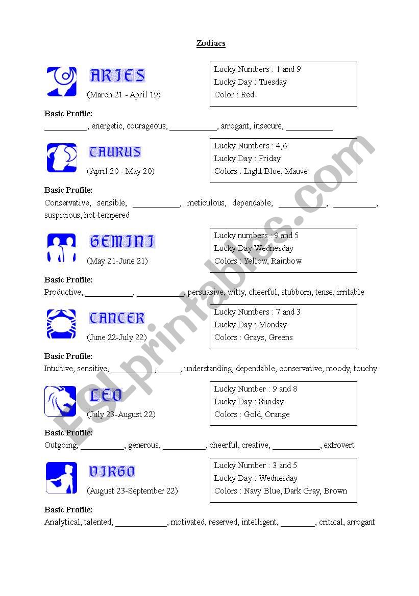 Personality worksheet