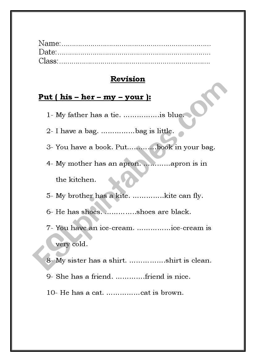 Put ( his – her – my – your ): - ESL worksheet by roma_ama